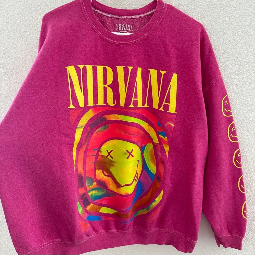 Urban Outfitters Nirvana Smiley Oversized Sweater - Grunge Streetwear Y2K - S/M‎